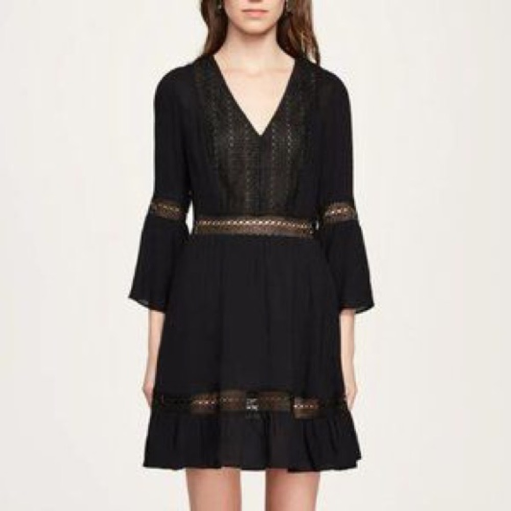 REBECCA MINKOFF Merryl Bell-Sleeve Crochet Mini Dress